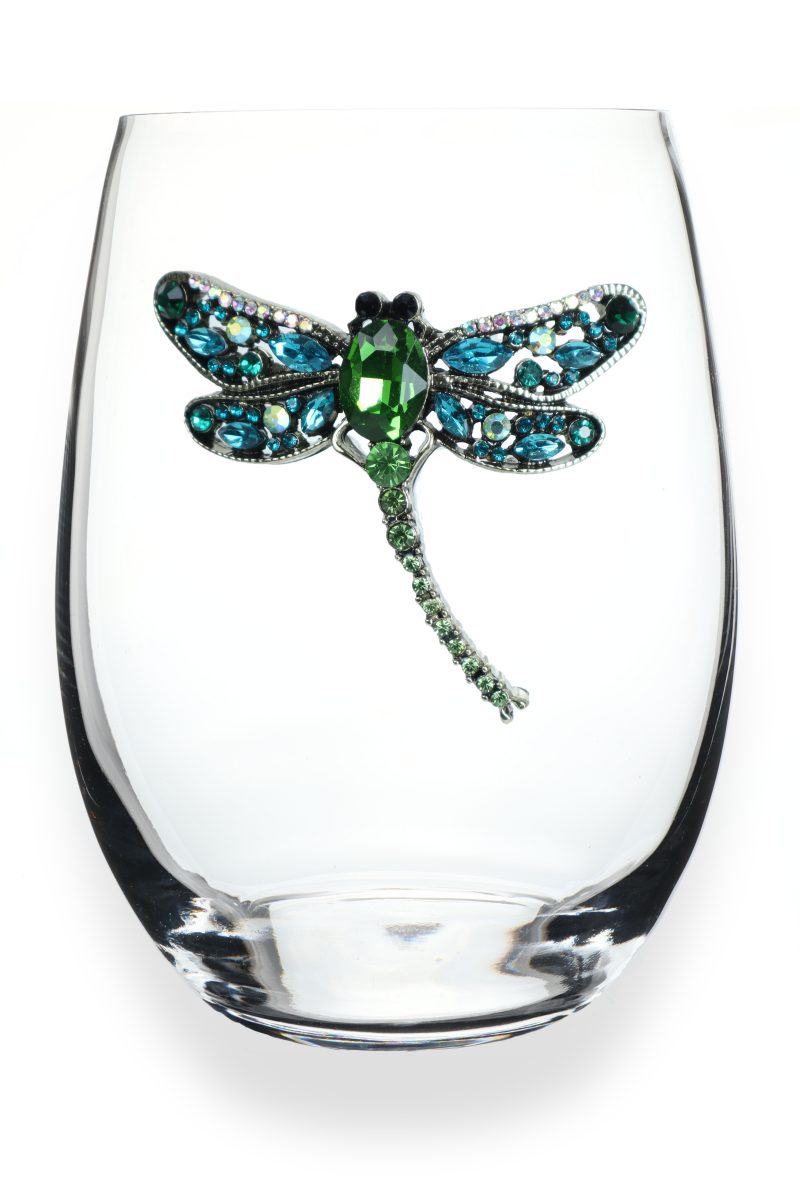Dragonfly Jeweled  Stemless Wine Glass