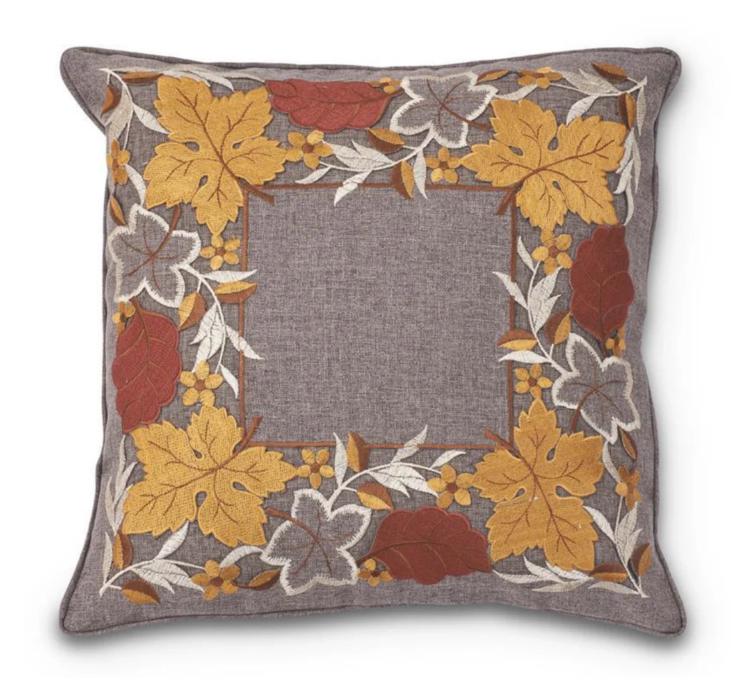 Embroidered Cutout Fall Leaves Pillow