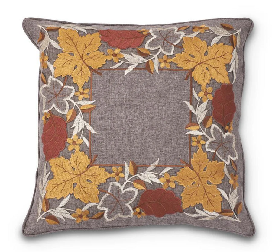 Embroidered Cutout Fall Leaves Pillow