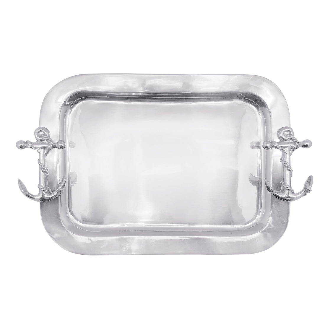 Mariposa Anchor Handled Tray. Hand-sculpted anchor handles in recycled aluminum. A stunning coastal serving tray and hostess gift from the High Seas Collection.
