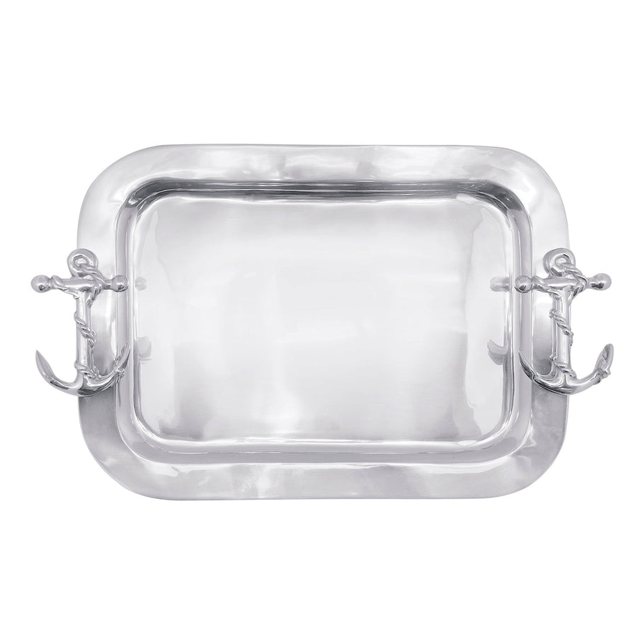Mariposa Anchor Handled Tray. Hand-sculpted anchor handles in recycled aluminum. A stunning coastal serving tray and hostess gift from the High Seas Collection.
