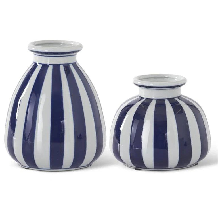 Blue & White Striped Vases