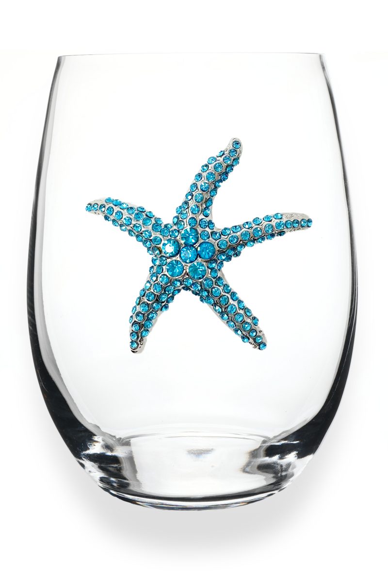 Blue Starfish Stemless Jeweled Wine Glass
