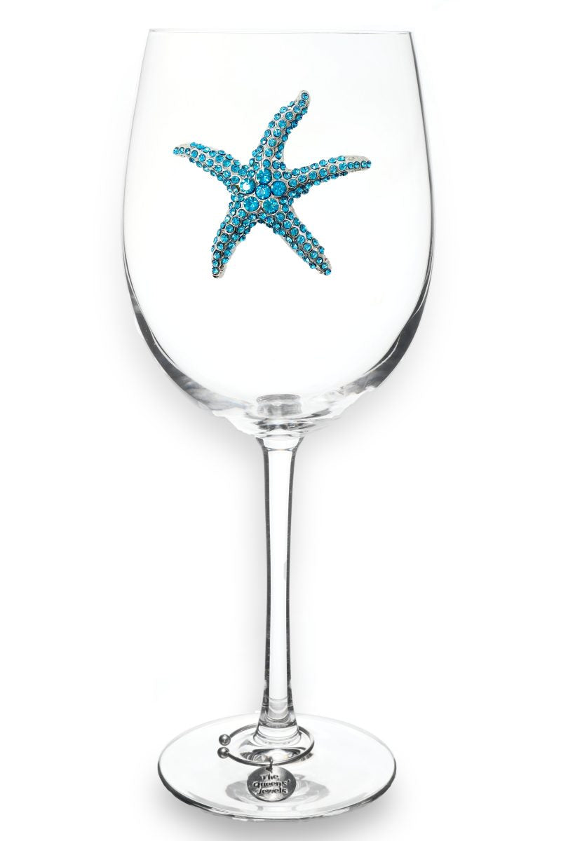 Blue Starfish Stemmed Jeweled Wine Glass