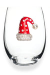 Jeweled Santa Hat Stemless Wine Glass