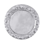 Mariposa Seashell Border Round Platter handcrafted from recycled aluminum with sculpted seashell border and smooth engravable center