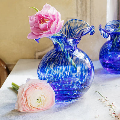 Hibiscus Tortoiseshell Small Vase-Cobalt