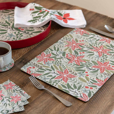 Hardboard Placemat Set- Poinsetta