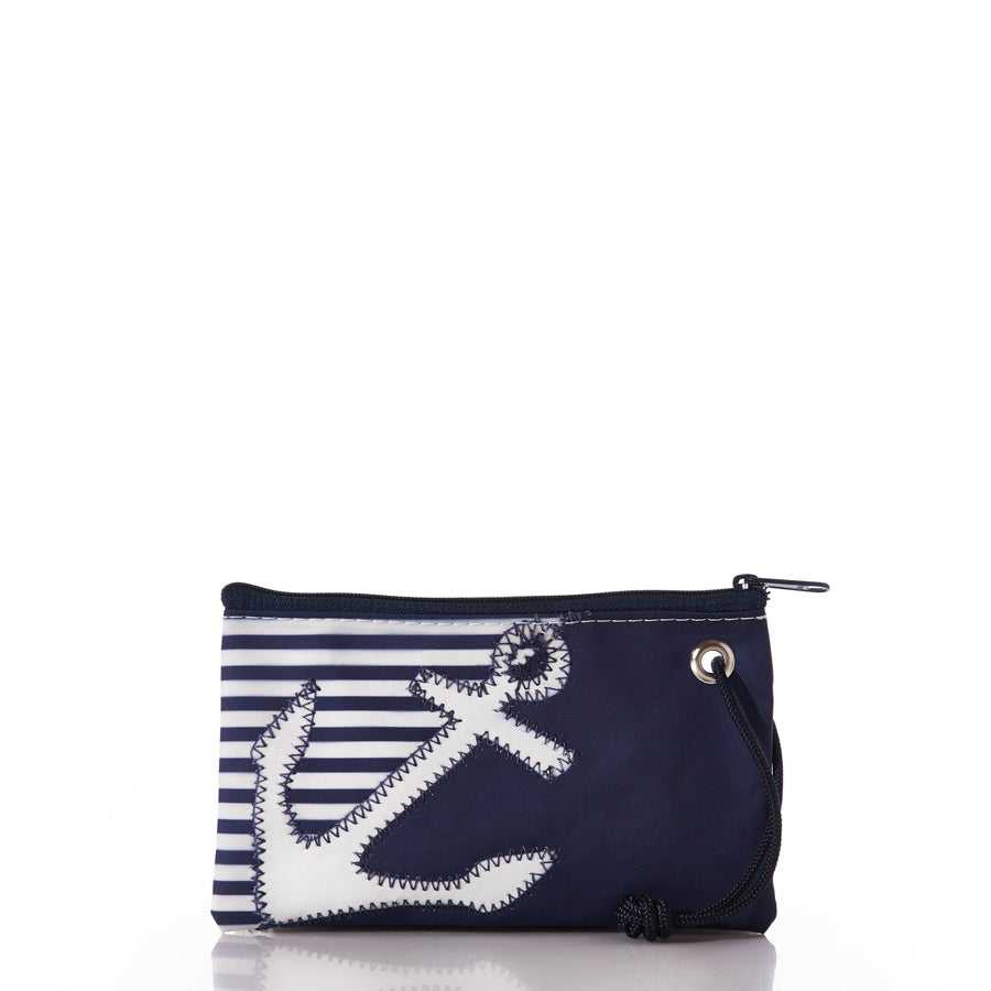 Breton Stripe White Anchor Wristlet
