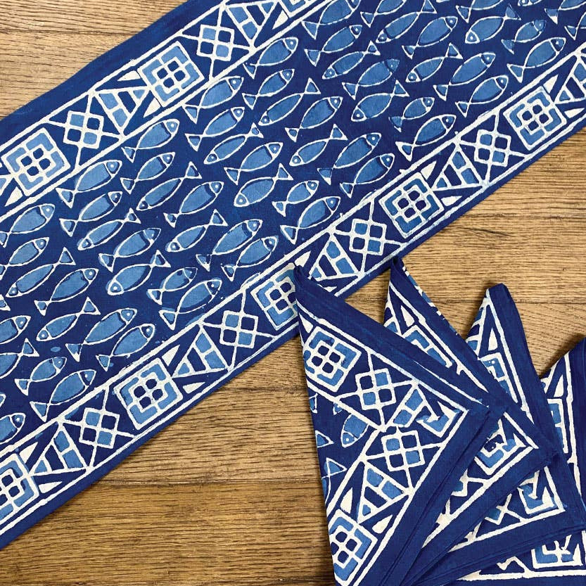 Indigo Fish Table Runner