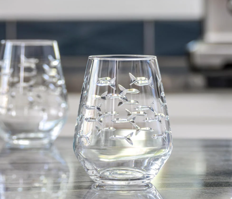 School of Fish Stemless Wine -Set of 4 Glasses