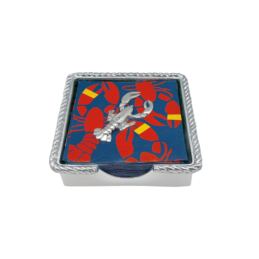 Fabvilla Mariposa Lobster Rope Napkin Box Set featuring nautical rope-bordered holder and lobster napkin weight handcrafted from recycled aluminum