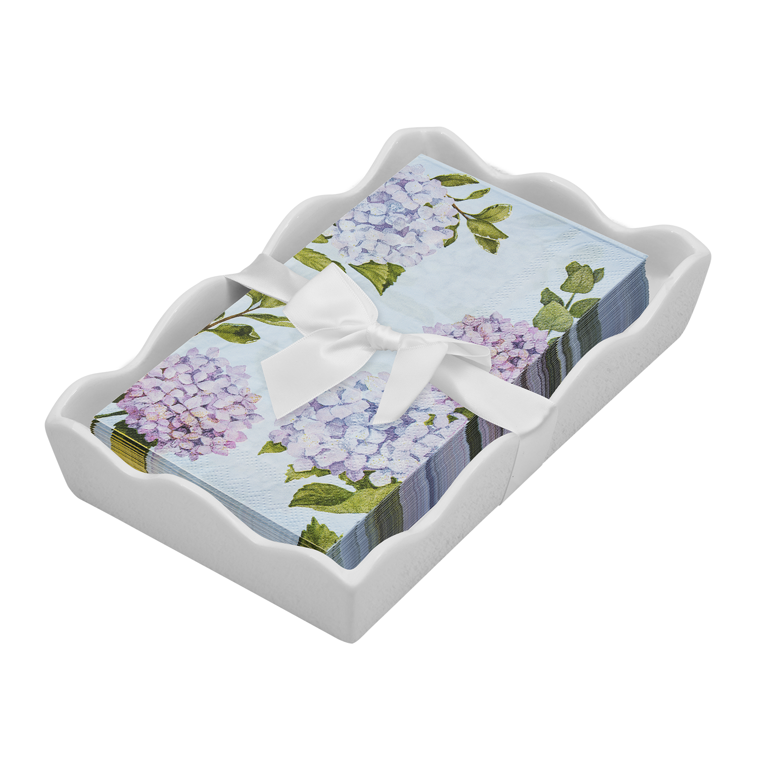 Ceramic Tray with Hydrangeas Guest Napkin