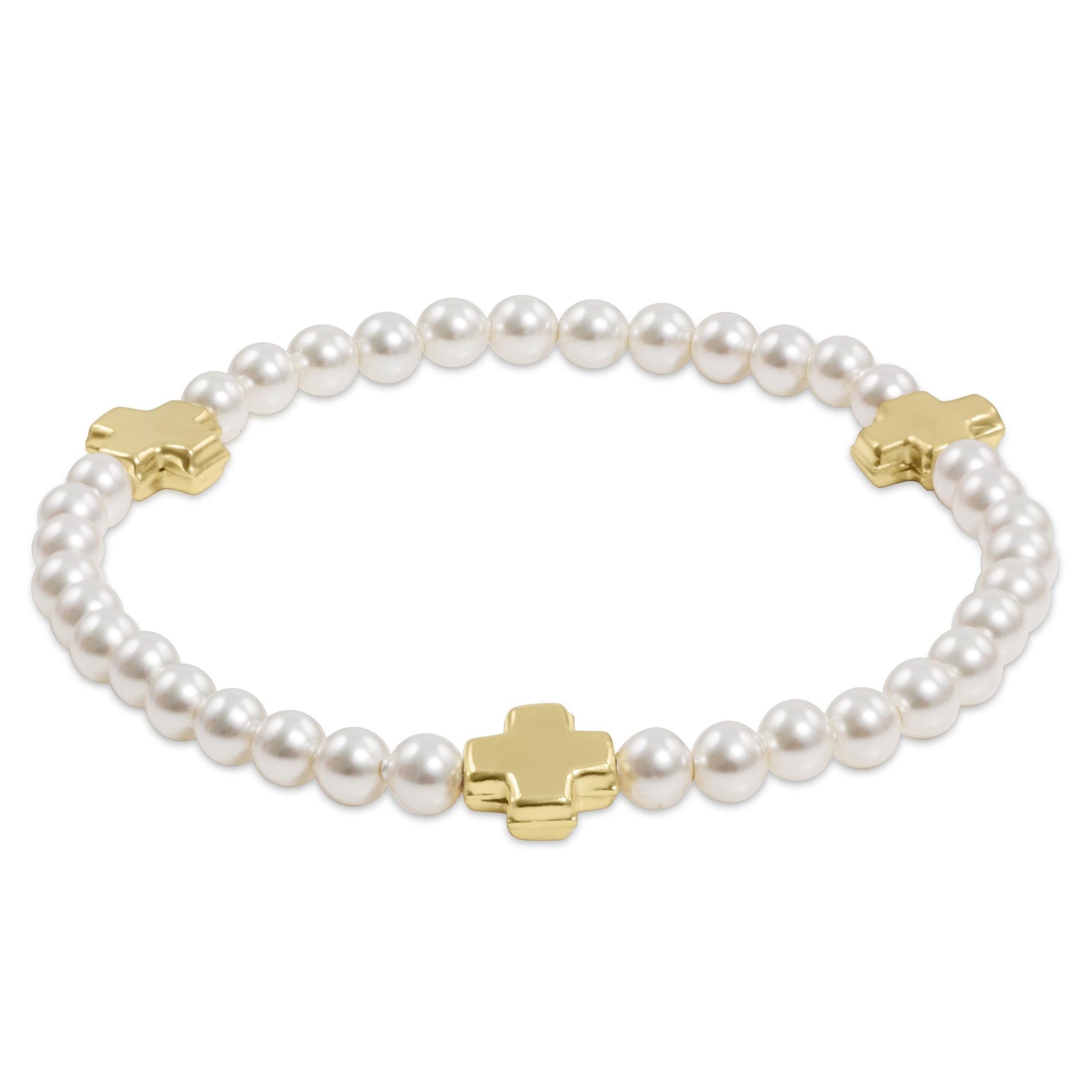 E Newton Signature Cross Pearl Pattern 4mm Bead Bracelet - Gold