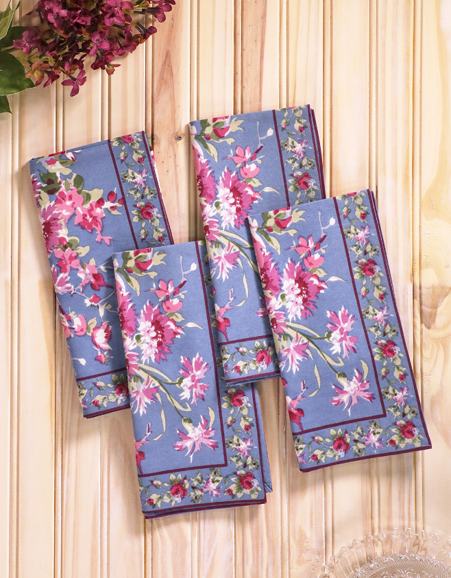 Wedgewood Blue Cottage Rose Napkin Set of 4