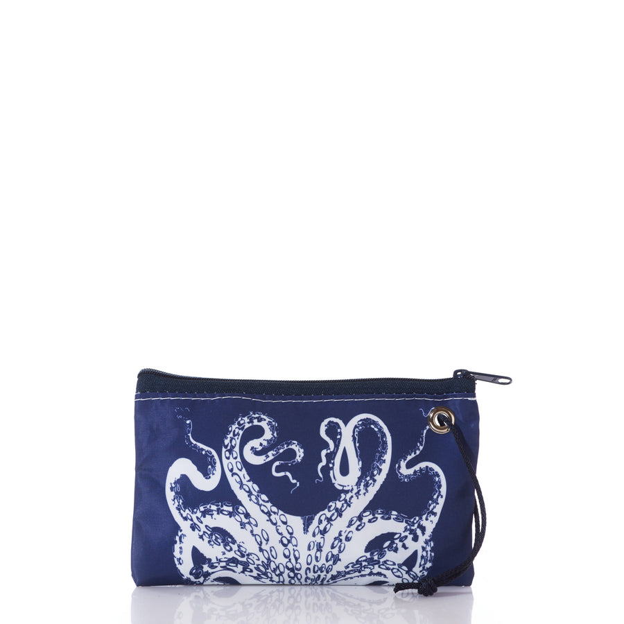 White on Navy Octopus Wristlet
