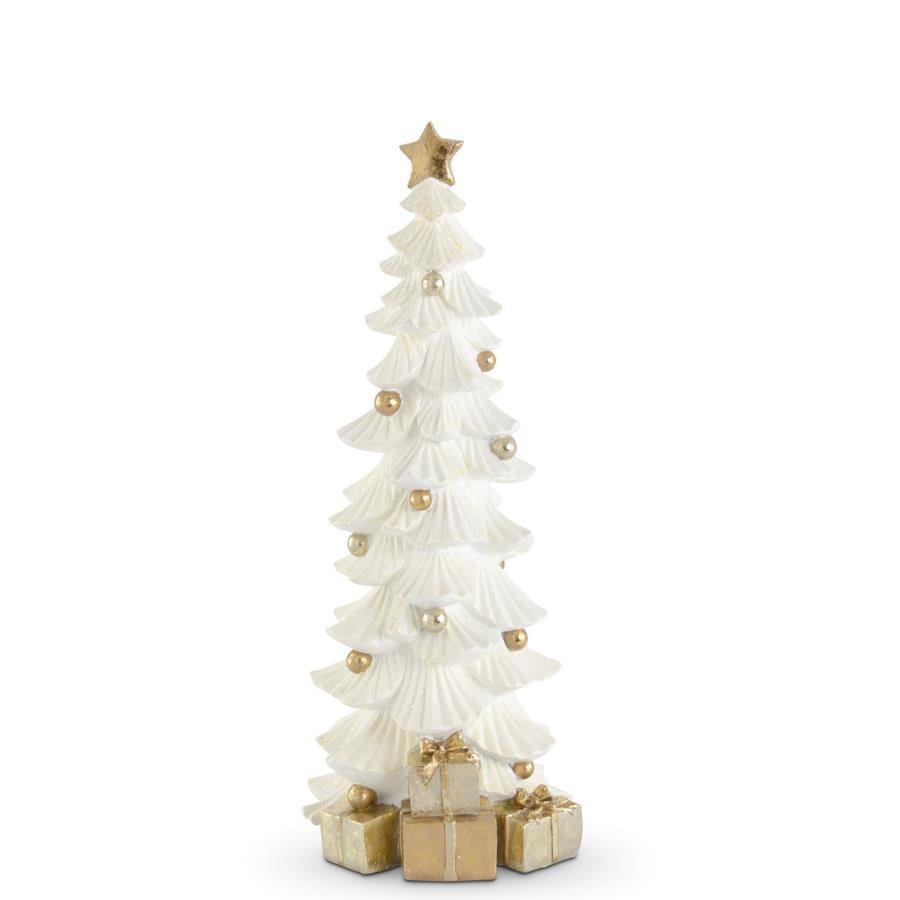 White Glittered Resin Trees w/Gold