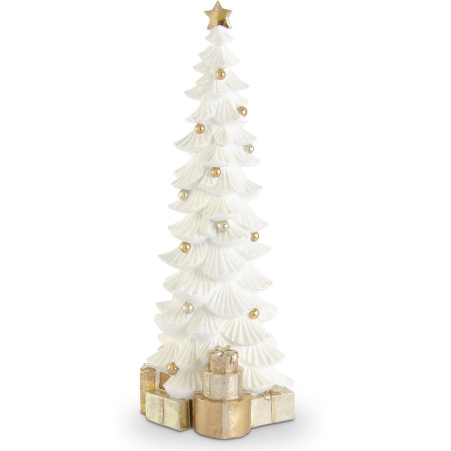 White Glittered Resin Trees w/Gold