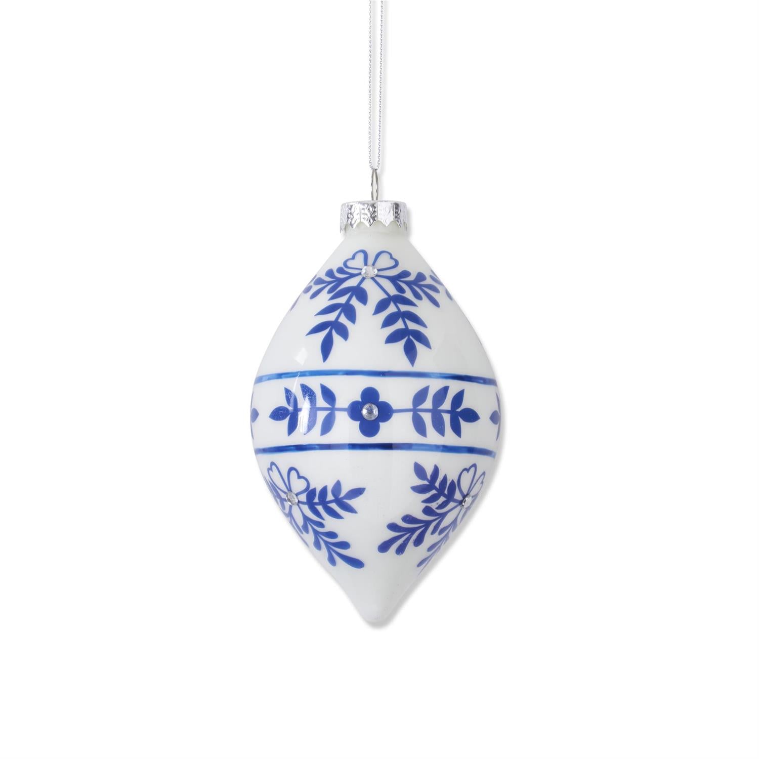 White w/Blue Teardrop ornament