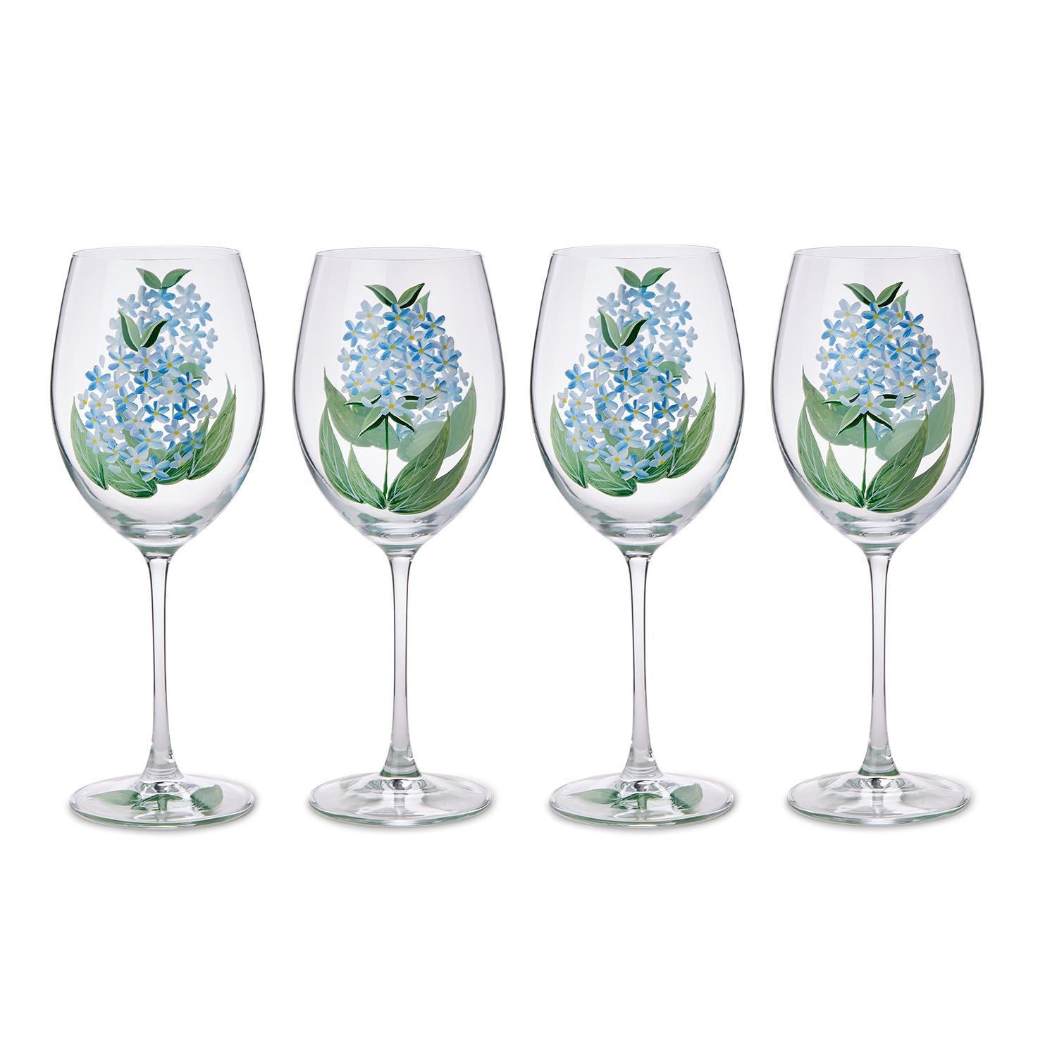 Hydrangea Hand-Painted Stemmed Wine