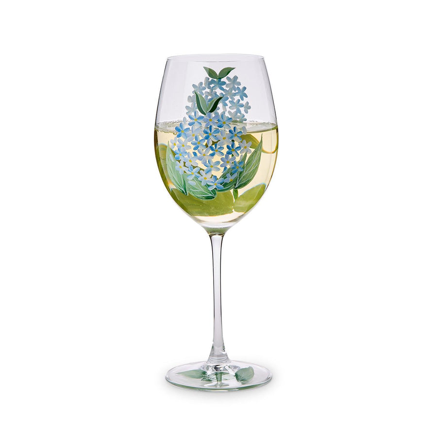 Hydrangea Hand-Painted Stemmed Wine