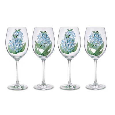 Hydrangea Hand-Painted Stemmed Wine