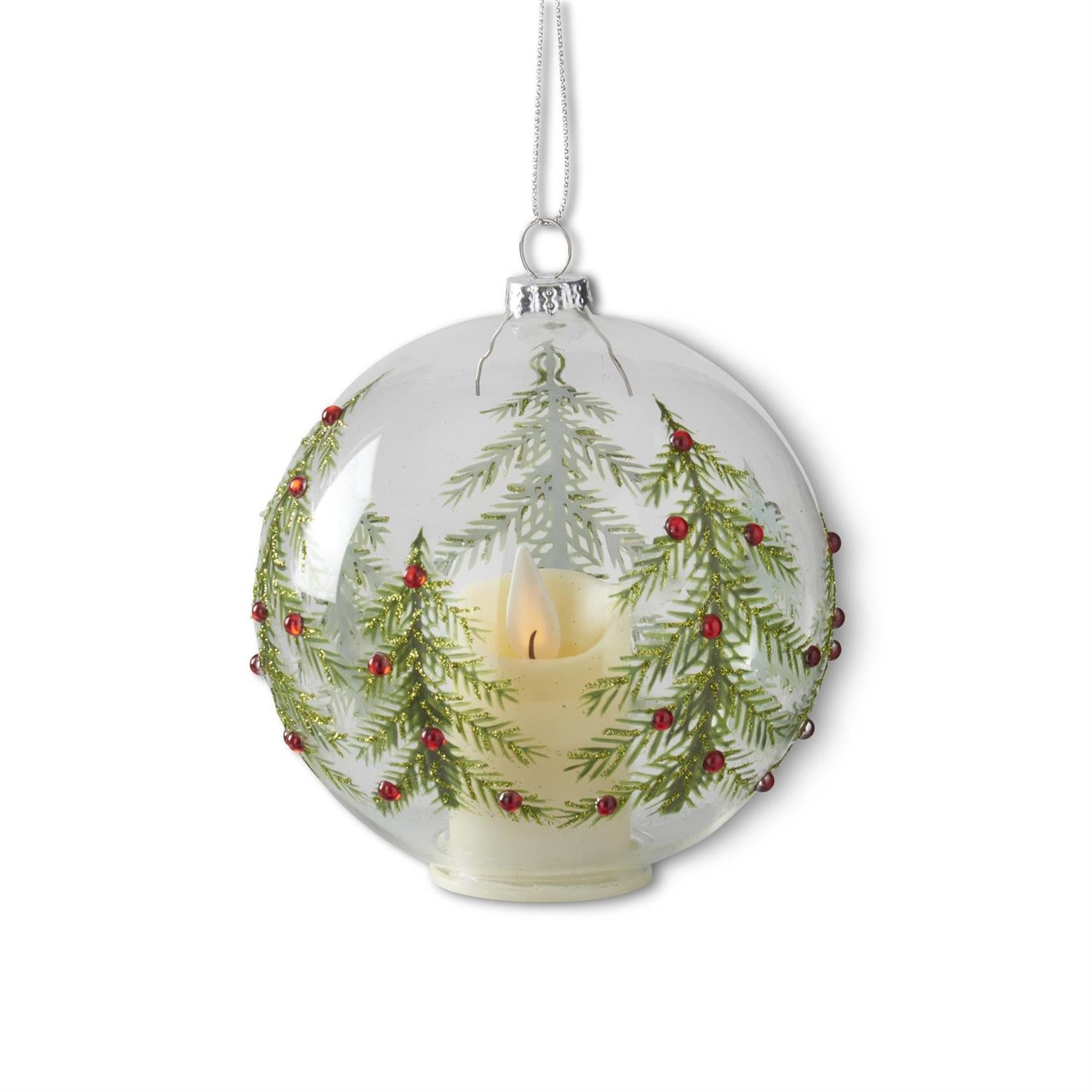 Christmas Tree & Red Rhinestone Glass LED Ornament