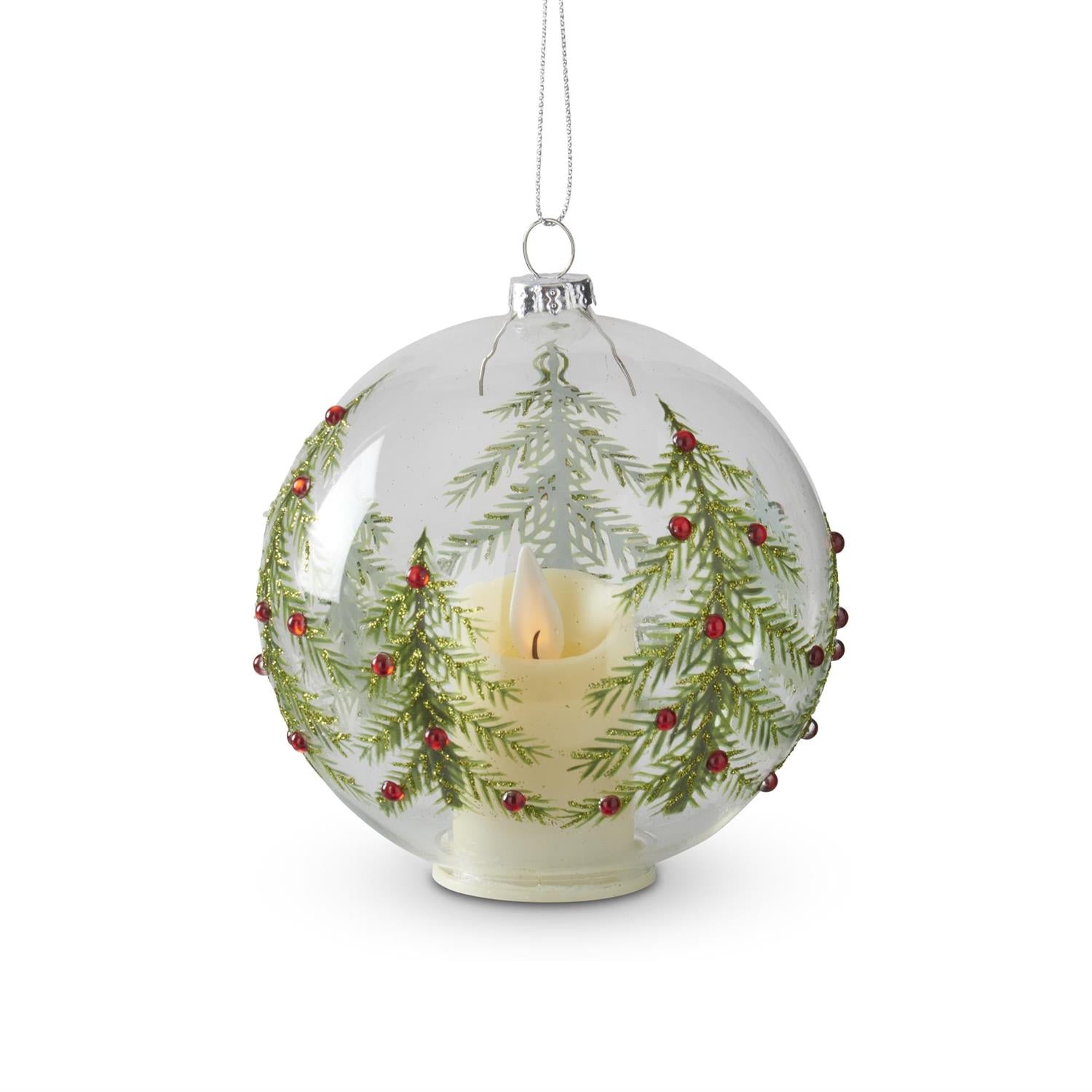 Christmas Tree & Red Rhinestone Glass LED Ornament