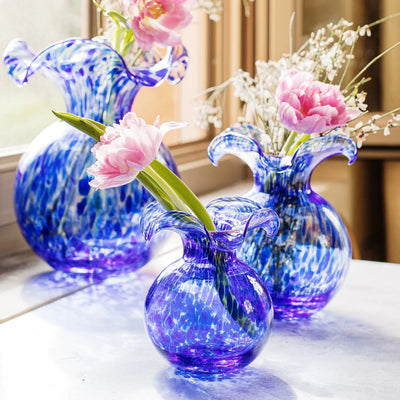 Hibiscus Tortoiseshell Small Vase-Cobalt