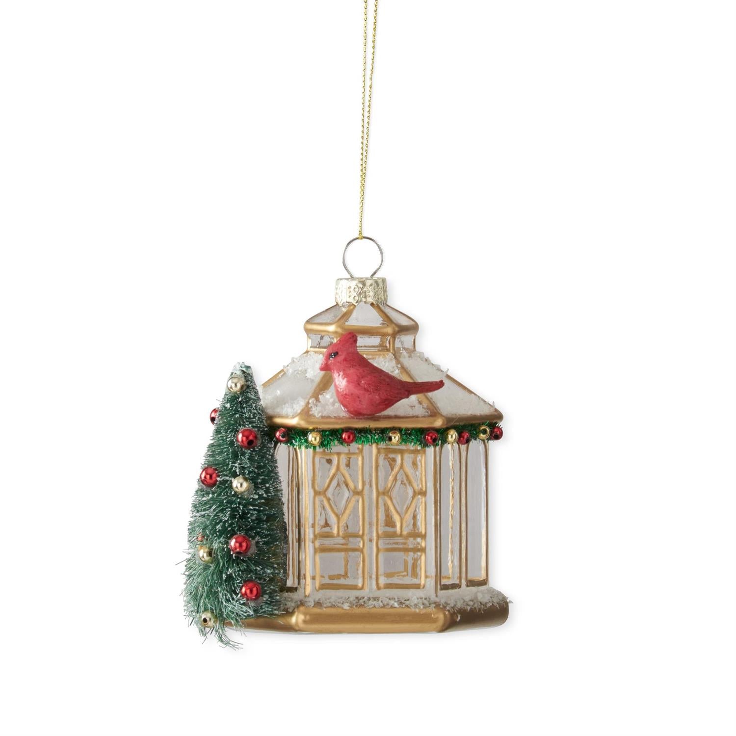 Glass Gazebo w/Bottle Brush Tree & Bird Ornament