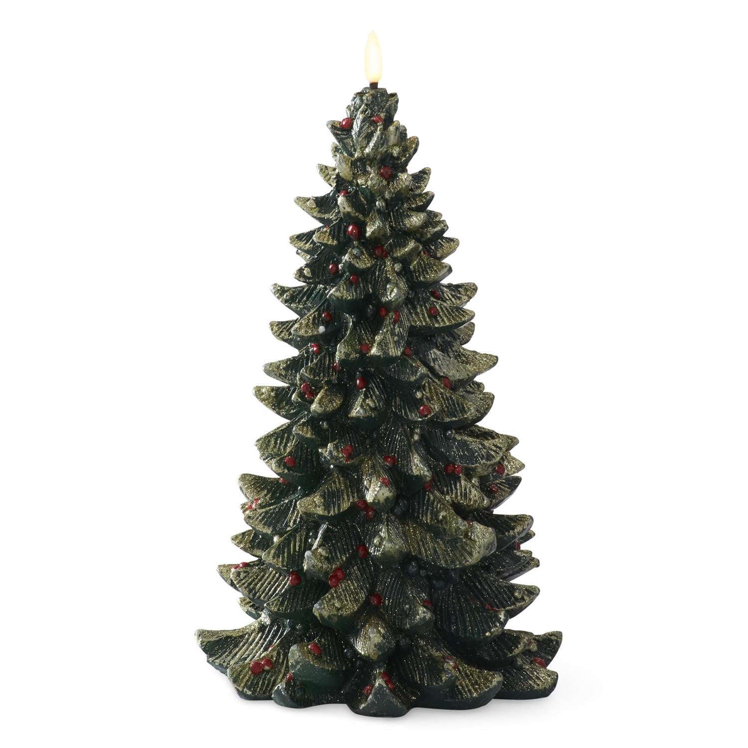 Green Resin LED Christmas Trees w/Red Ornaments