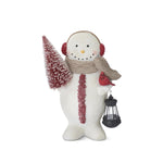 Resin Burlap Textured Snowman w/Red Bottle Brush Tree