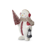 Resin Burlap Textured Snowman w/Red Bottle Brush Tree