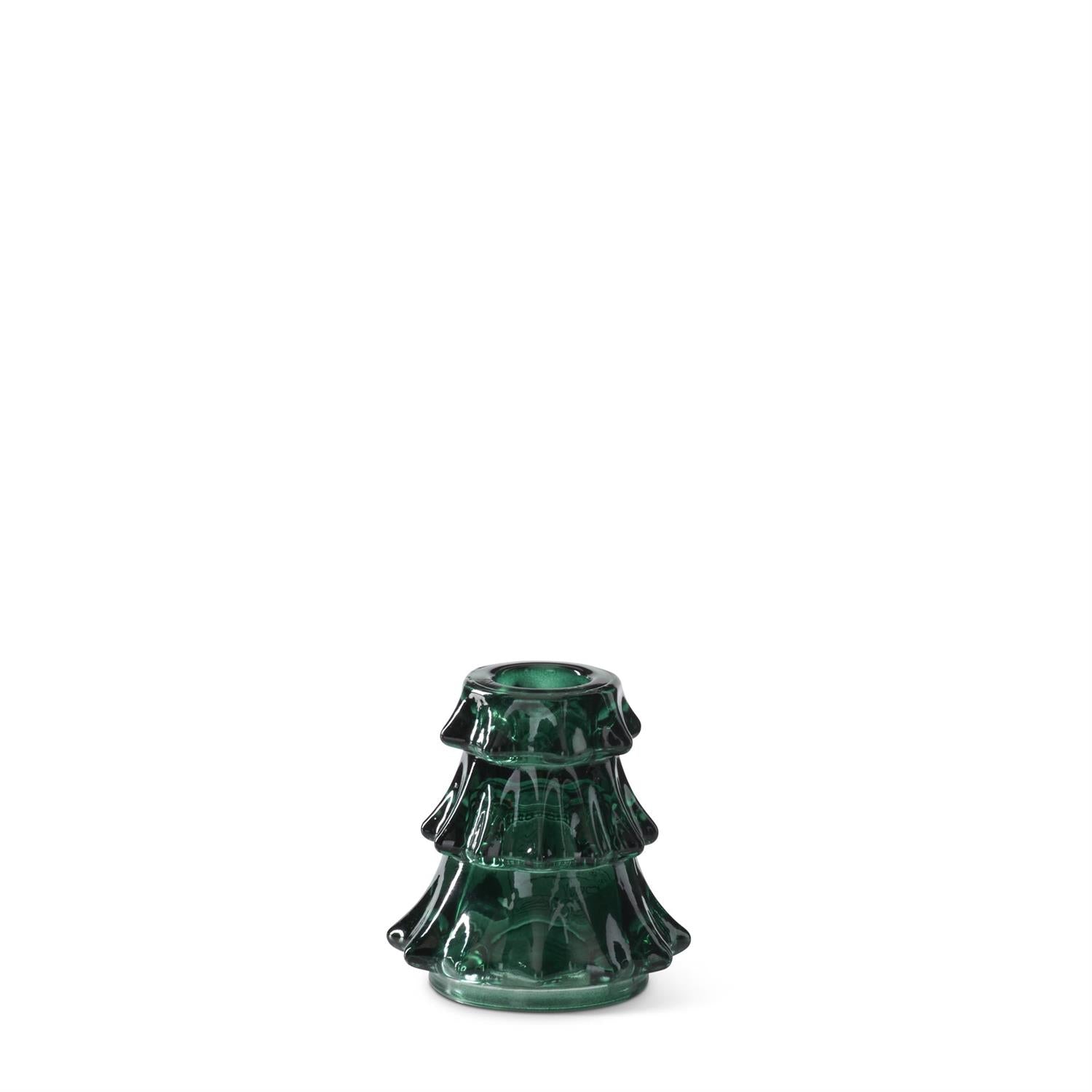 Glass Christmas Tree Taper Candleholder Set
