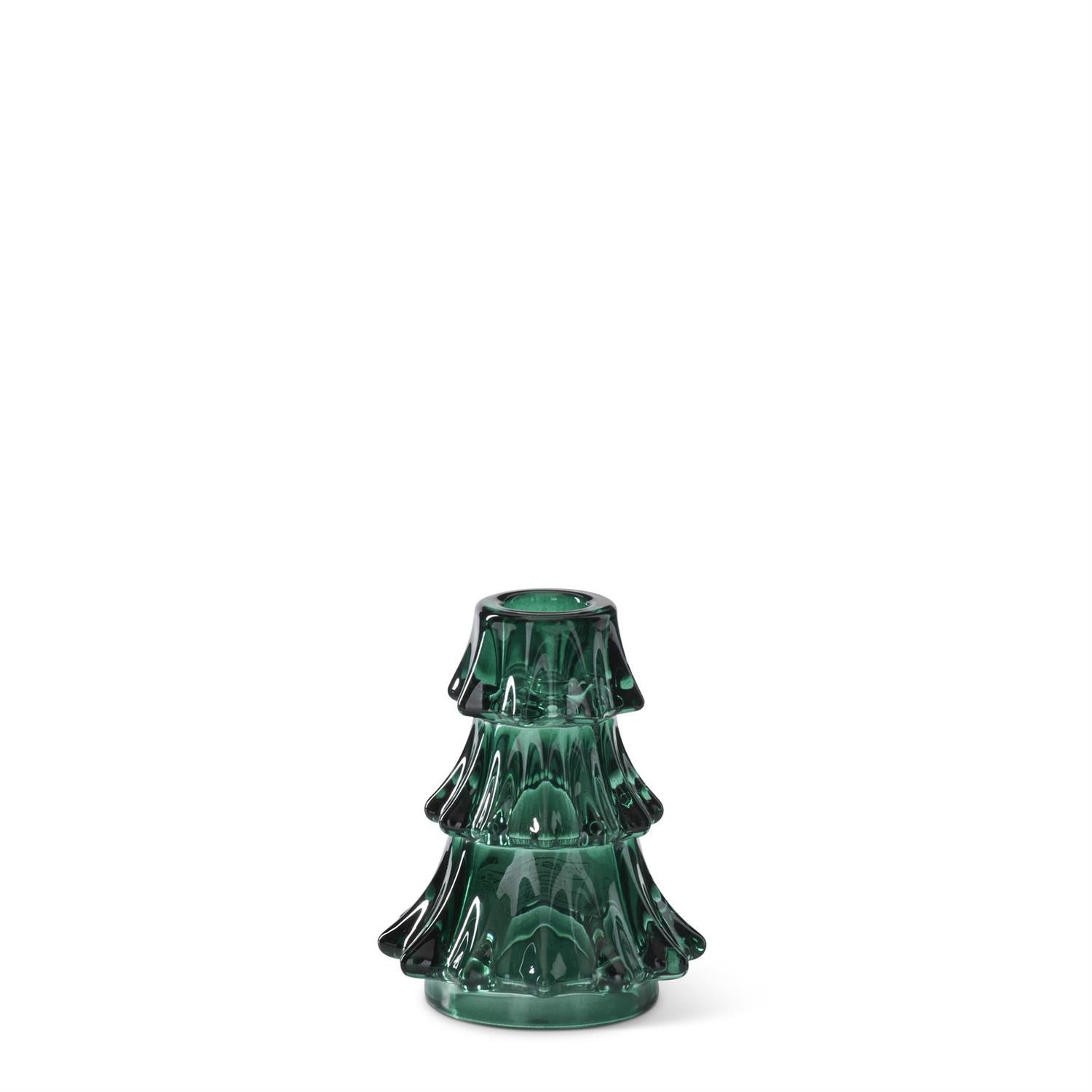 Glass Christmas Tree Taper Candleholder Set