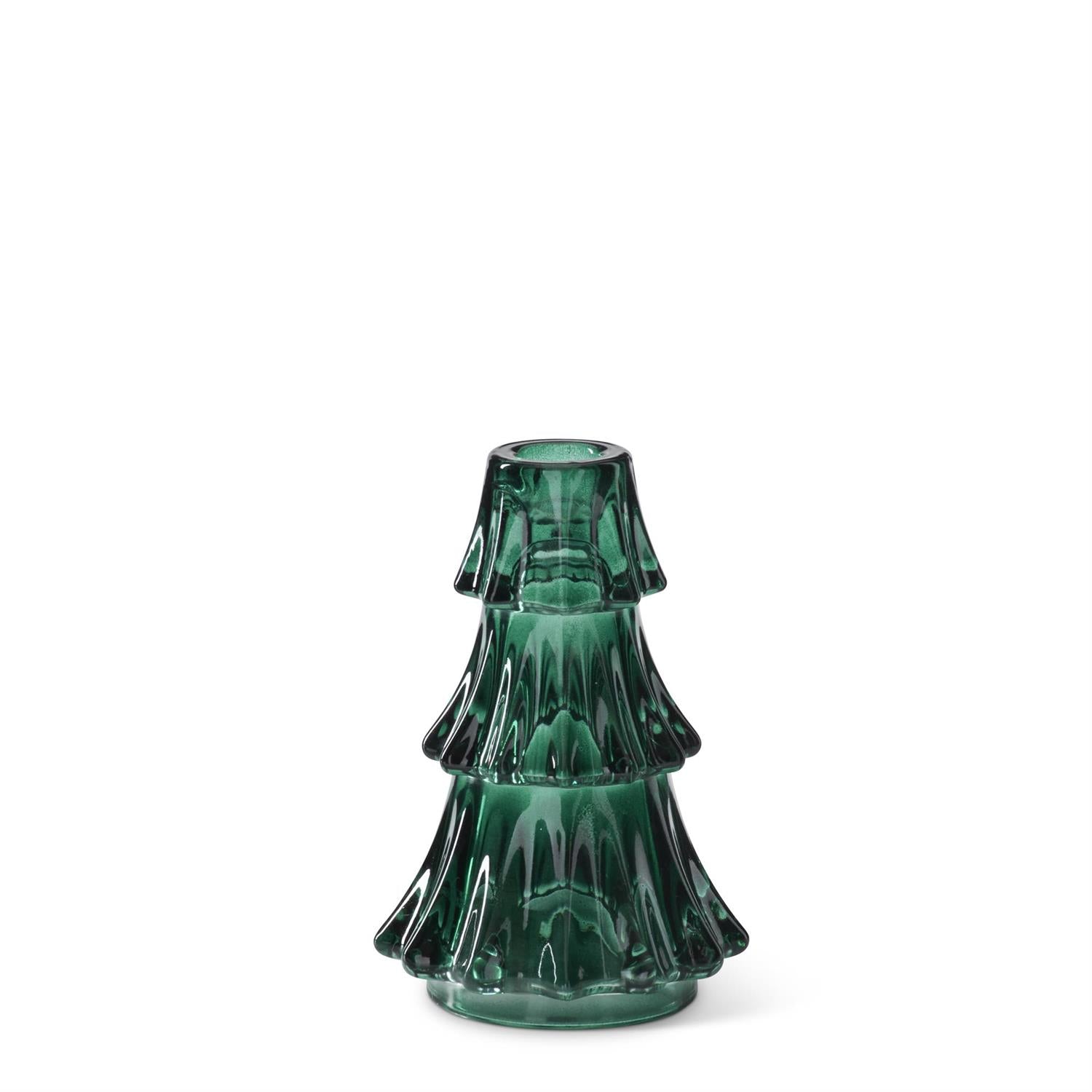 Glass Christmas Tree Taper Candleholder Set