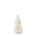 Gold Etched Snowflakes Frosty Glass LED Trees w/Timers