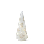 Gold Etched Snowflakes Frosty Glass LED Trees w/Timers