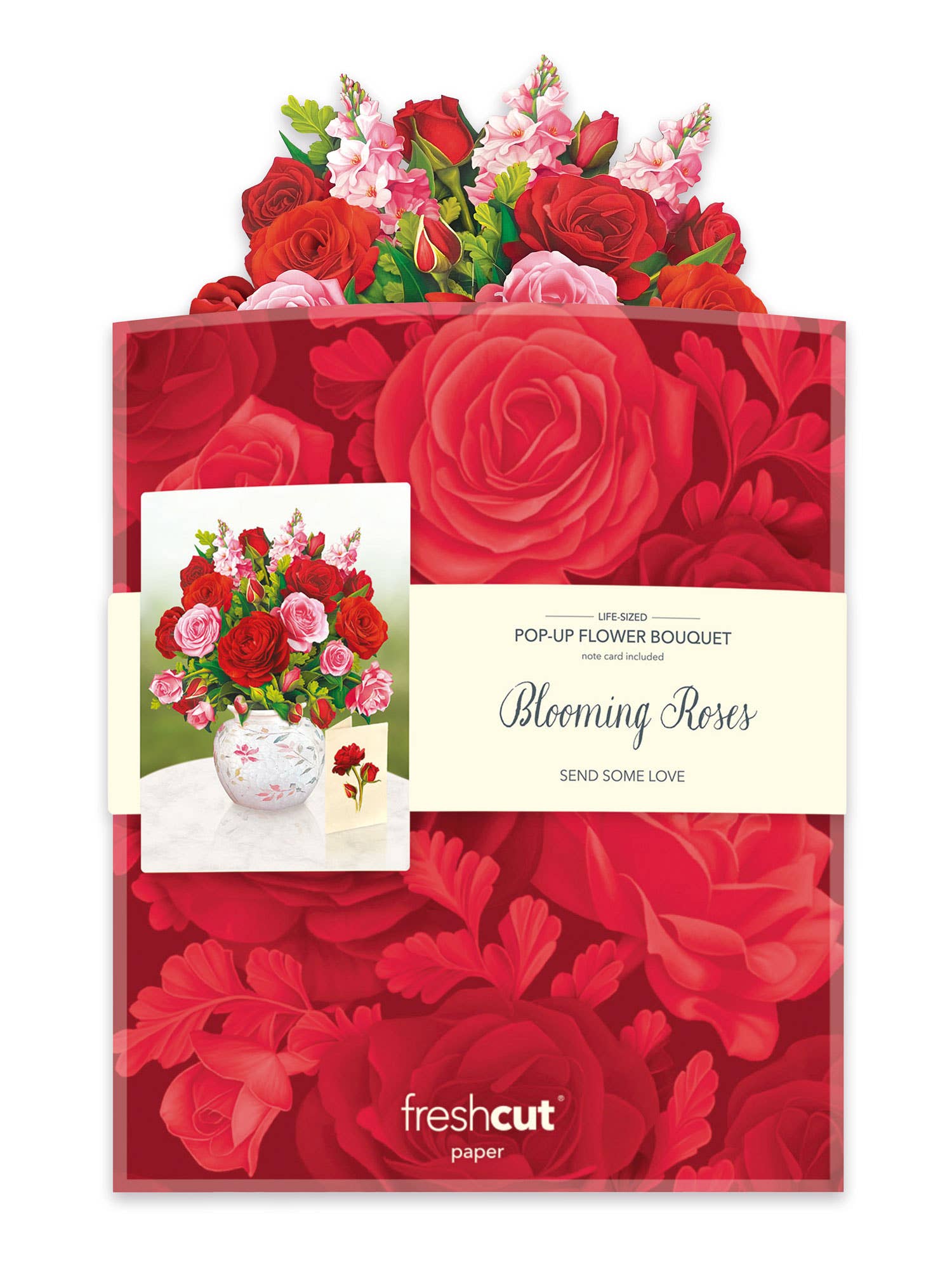 FreshCut Paper Blooming Roses Pop-Up Card 3D Bouquet Fabvilla