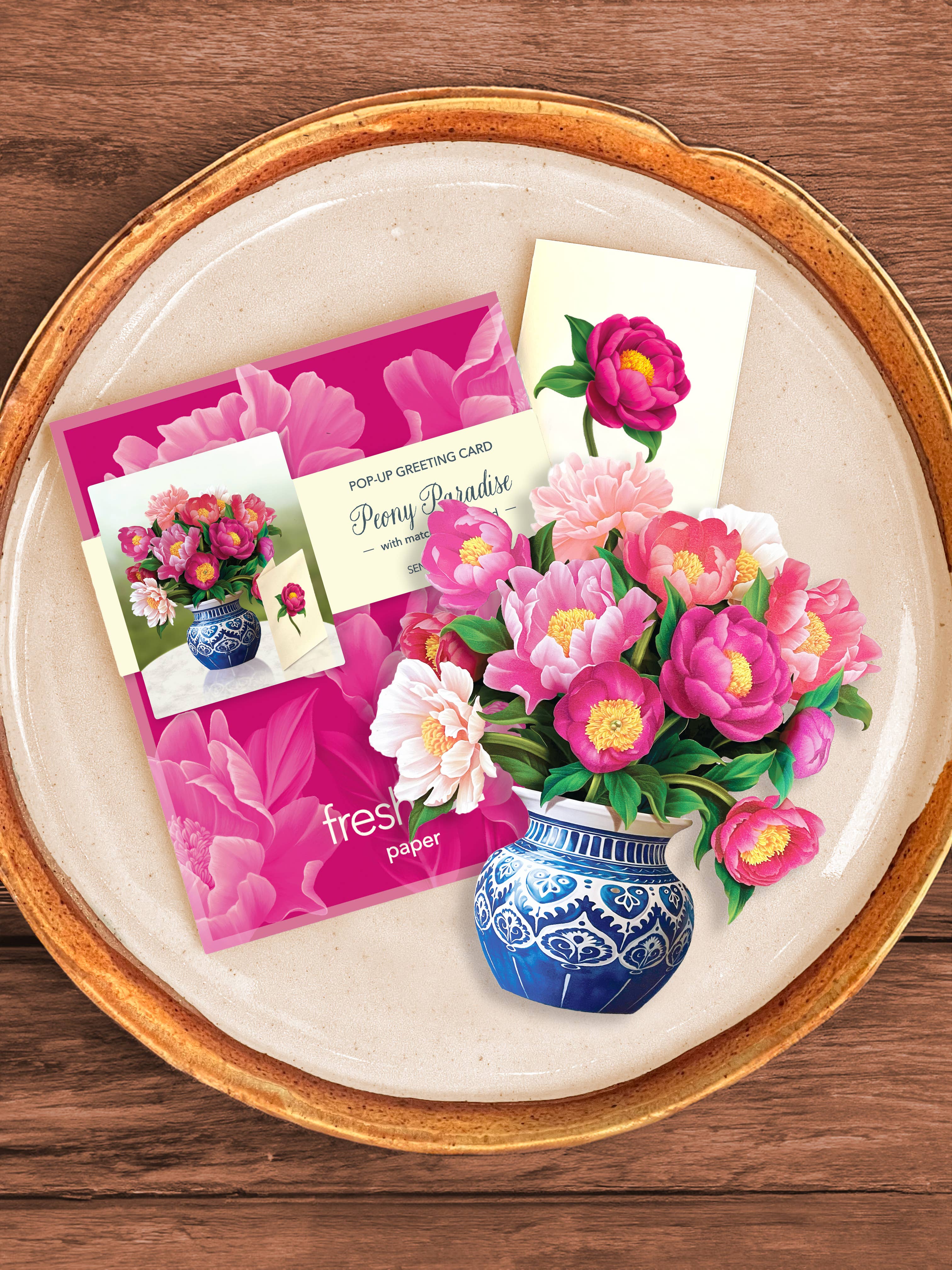 FreshCut Paper Mini Peony Pop-Up Card 3D Bouquet Fabvilla