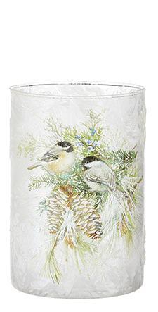 Frosted Glass holder- Chickadee