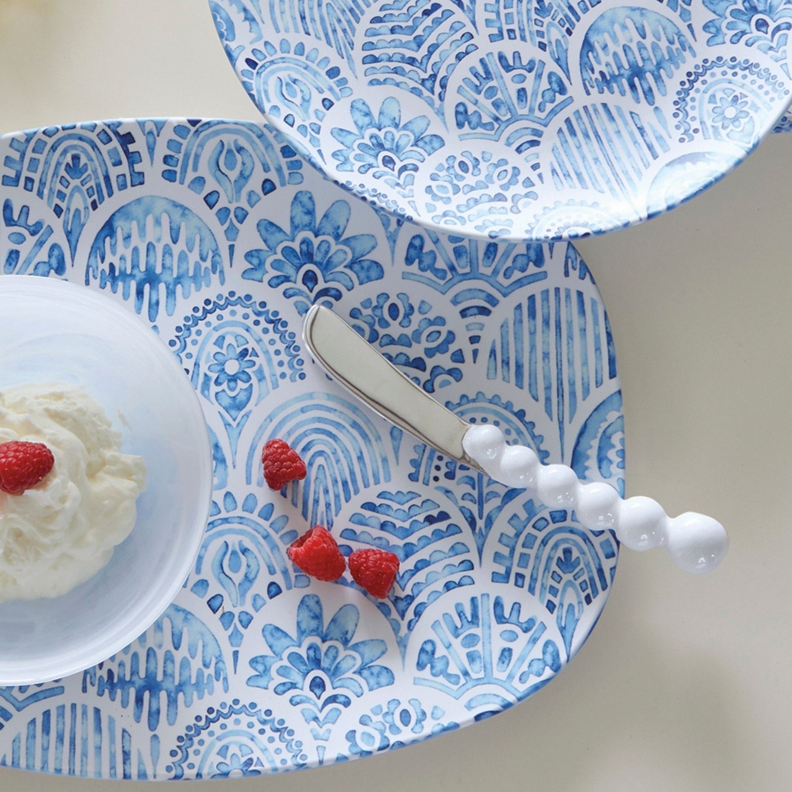 Mariposa Pearled Spreader in white, styled