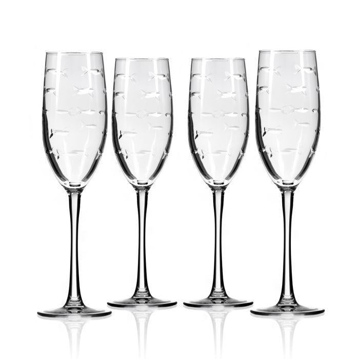 School of Fish Champagne Flute 8oz -Set of 4 Glasses