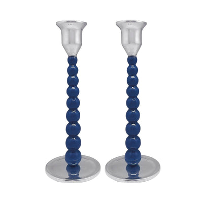 Blue Pearled Candlestick Set