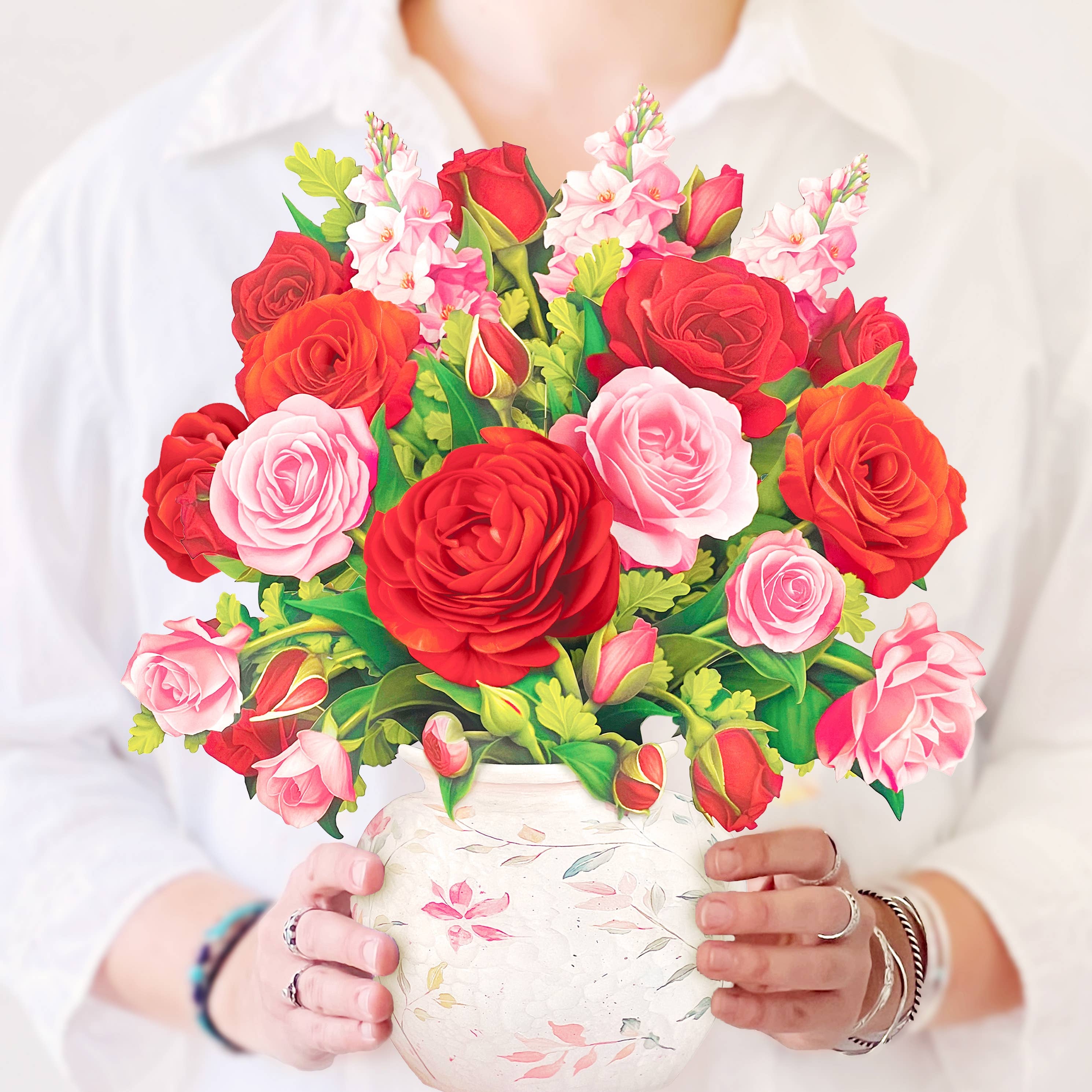 FreshCut Paper Blooming Roses Pop-Up Card 3D Bouquet Fabvilla