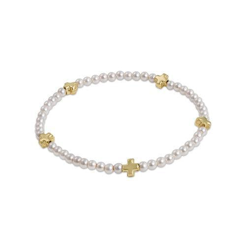 Signature Cross Small Pearl 3mm Bead Bracelet - Gold