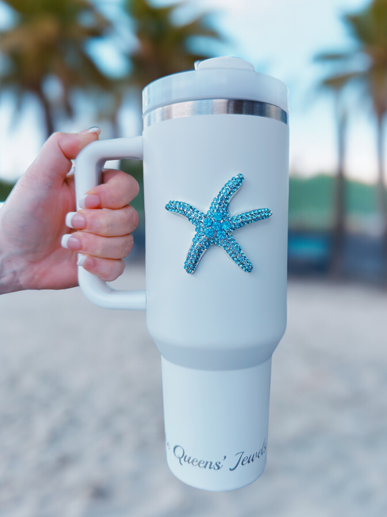 Jeweled Tumbler-40 oz -Blue Starfish