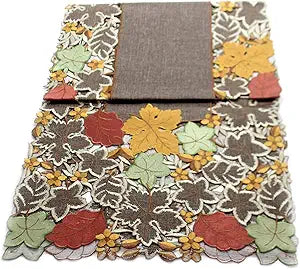 Embroidered Cutout Fall Leaves Runner