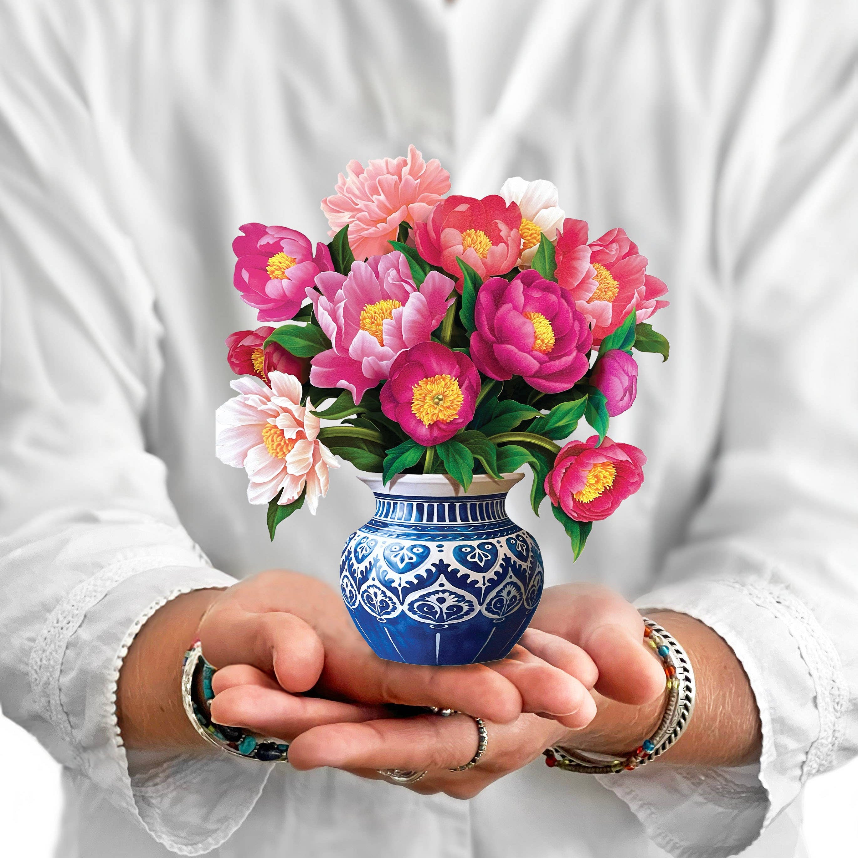FreshCut Paper Mini Peony Pop-Up Card 3D Bouquet Fabvilla