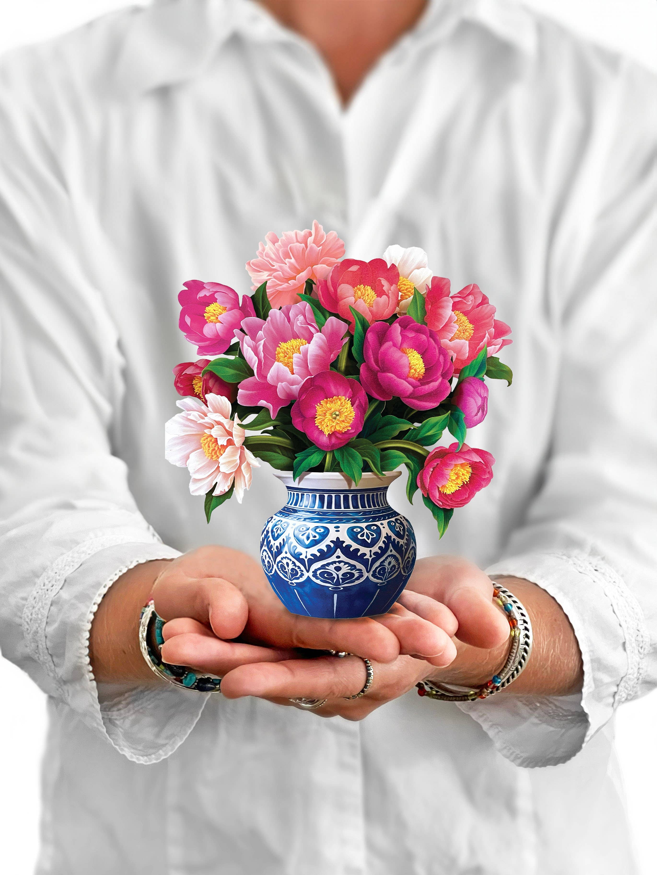 FreshCut Paper Mini Peony Pop-Up Card 3D Bouquet Fabvilla